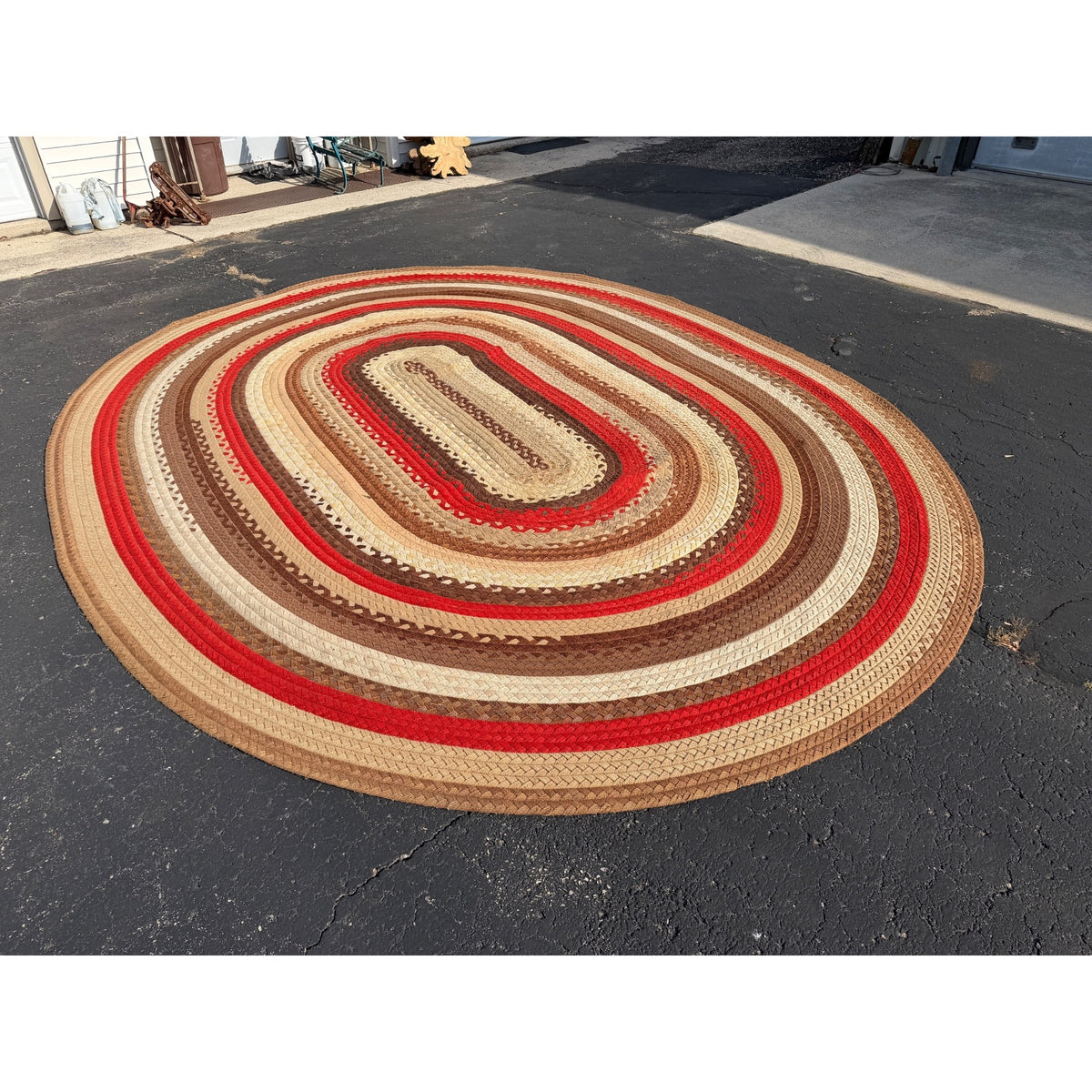 Antique Large Handmade Primitive Braided Area Floor Rug 11' x 14' Primitive Farmhouse