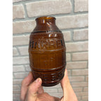 Vintage 1970s Barrel of Beer Amber Brown Glass Bottle 5.5" Mid-Century