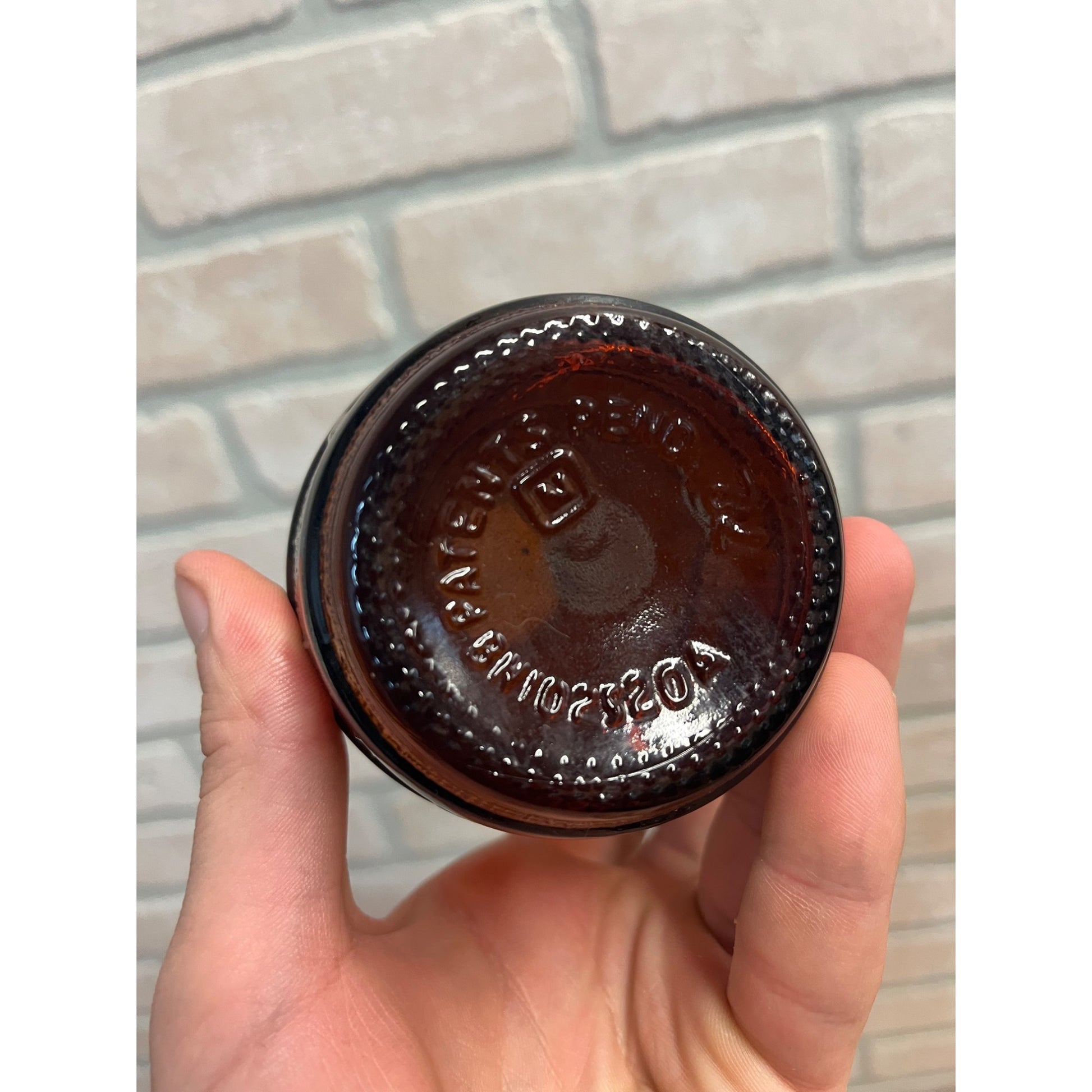 Vintage 1970s Barrel of Beer Amber Brown Glass Bottle 5.5" Mid-Century