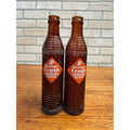 Pair Orange Crush 8.75" Tall Amber Bottles 6 oz Kewaunee Wis Ribbed Soda Bottles