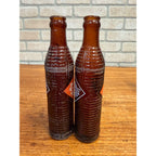 Pair Orange Crush 8.75" Tall Amber Bottles 6 oz Kewaunee Wis Ribbed Soda Bottles