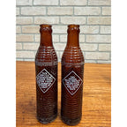 Pair Orange Crush 8.75" Tall Amber Bottles 6 oz Kewaunee Wis Ribbed Soda Bottles