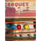 Antique Parlor Table Croquet Set J Pressman & Co w/ Box 1900s Children's Game Toy