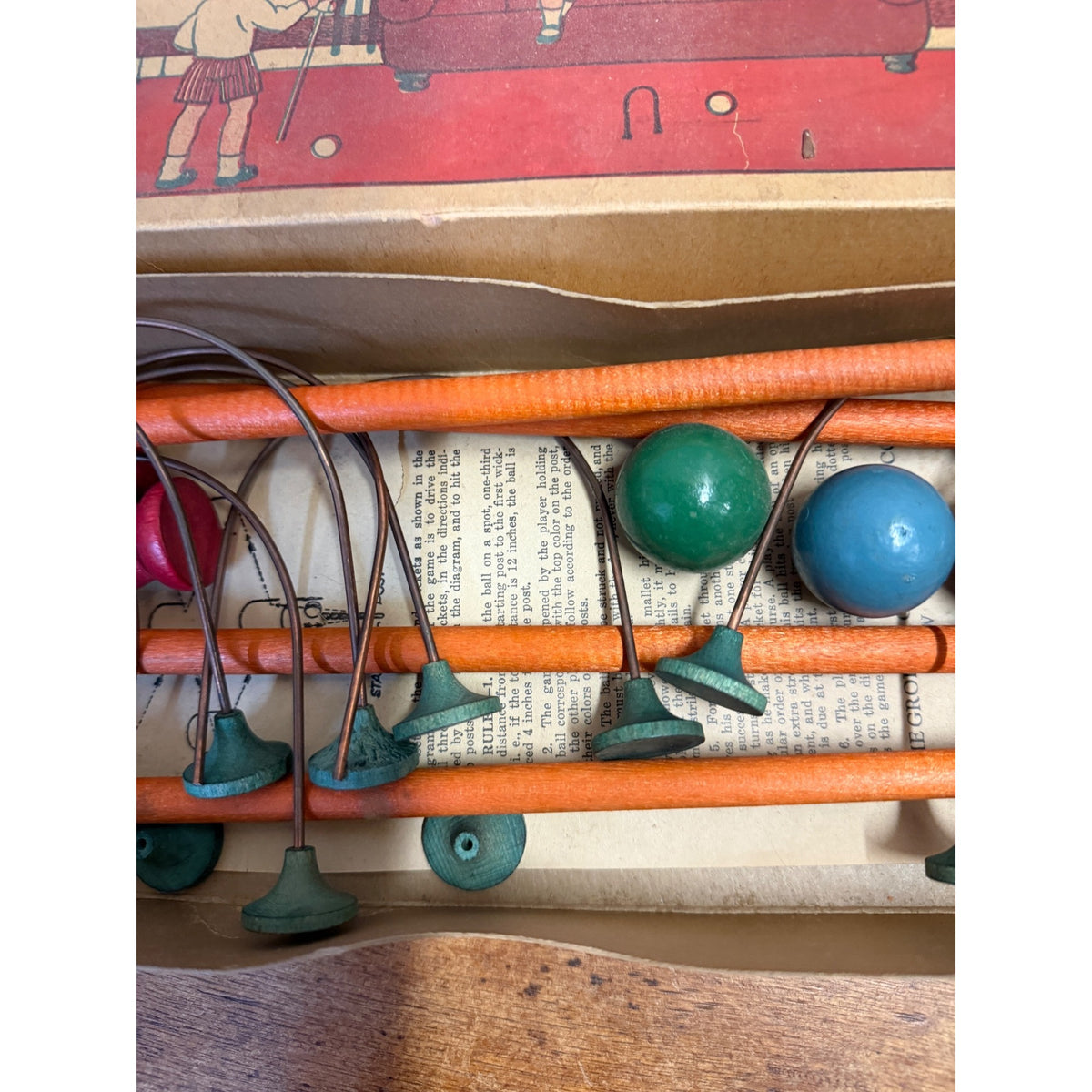 Antique Parlor Table Croquet Set J Pressman & Co w/ Box 1900s Children's Game Toy