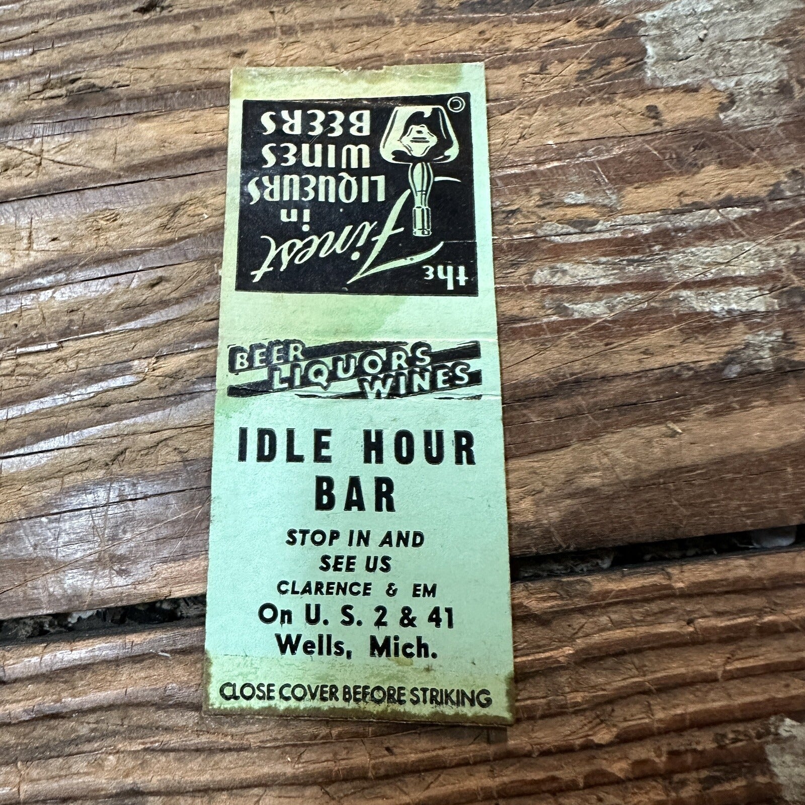 Vintage Advertising Matchbook - Idle Hour Bar Wells Michigan