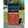 Antique Primitive Red Painted Step Back Cupboard Cabinet Kitchen Hutch Farmhouse Country