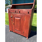 Antique Primitive Red Painted Step Back Cupboard Cabinet Kitchen Hutch Farmhouse Country