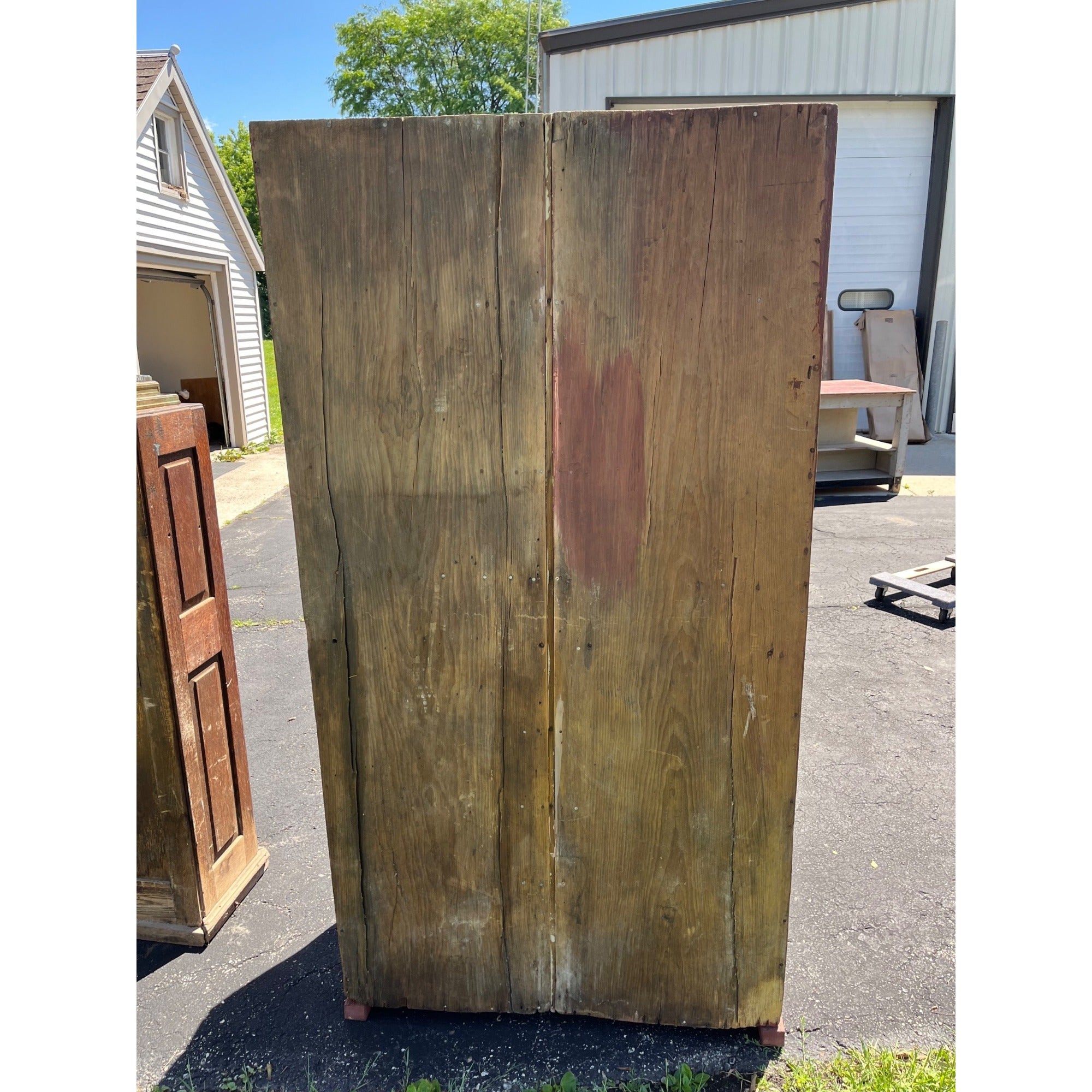 Antique Primitive Red Painted Step Back Cupboard Cabinet Kitchen Hutch Farmhouse Country