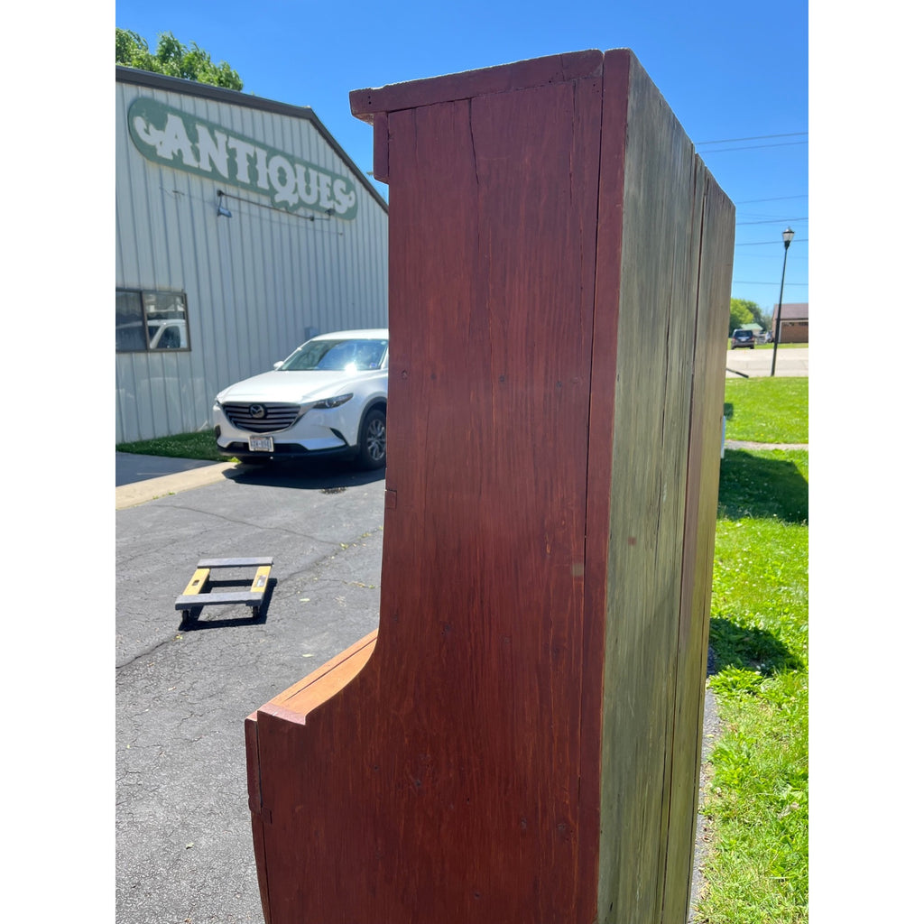 Antique Primitive Red Painted Step Back Cupboard Cabinet Kitchen Hutch Farmhouse Country