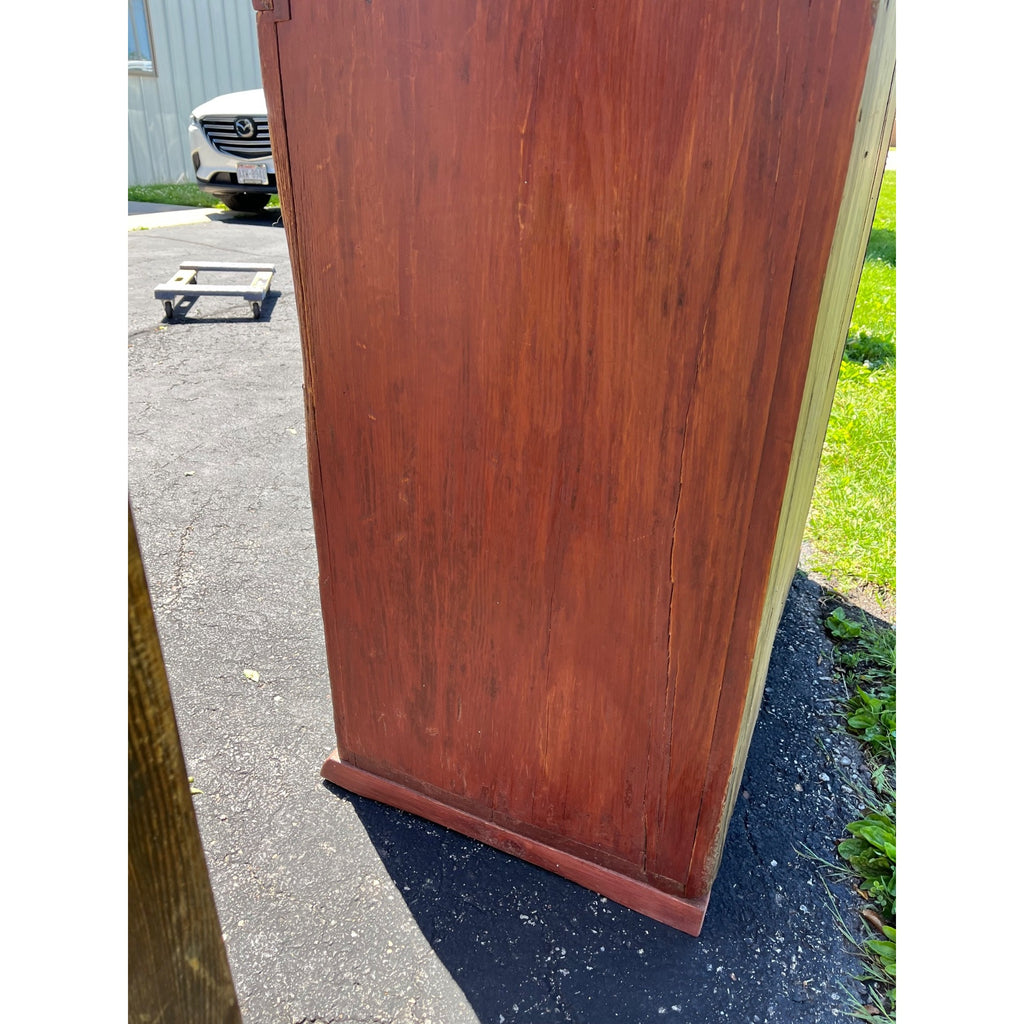 Antique Primitive Red Painted Step Back Cupboard Cabinet Kitchen Hutch Farmhouse Country