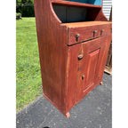 Antique Primitive Red Painted Step Back Cupboard Cabinet Kitchen Hutch Farmhouse Country