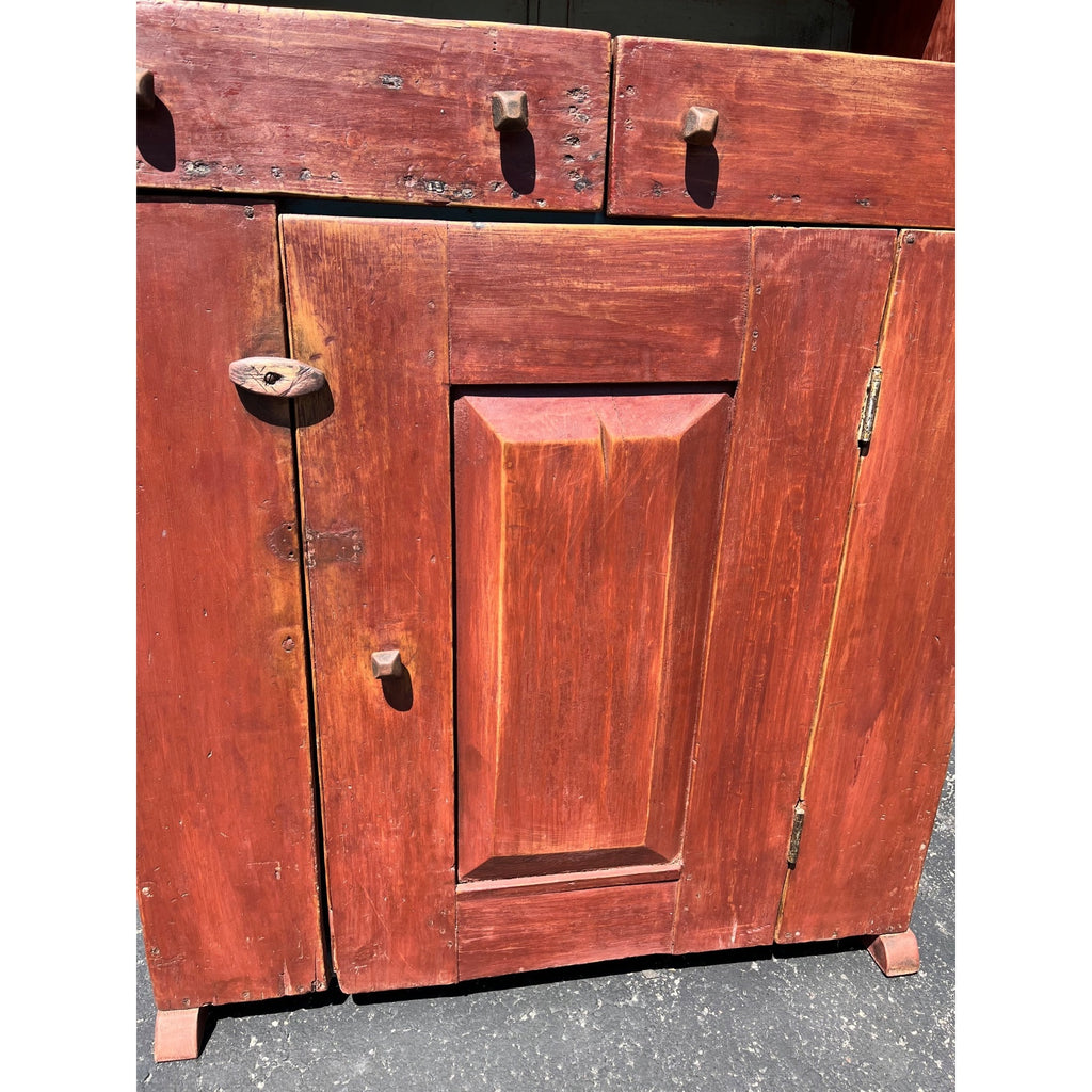 Antique Primitive Red Painted Step Back Cupboard Cabinet Kitchen Hutch Farmhouse Country