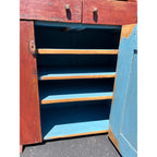 Antique Primitive Red Painted Step Back Cupboard Cabinet Kitchen Hutch Farmhouse Country