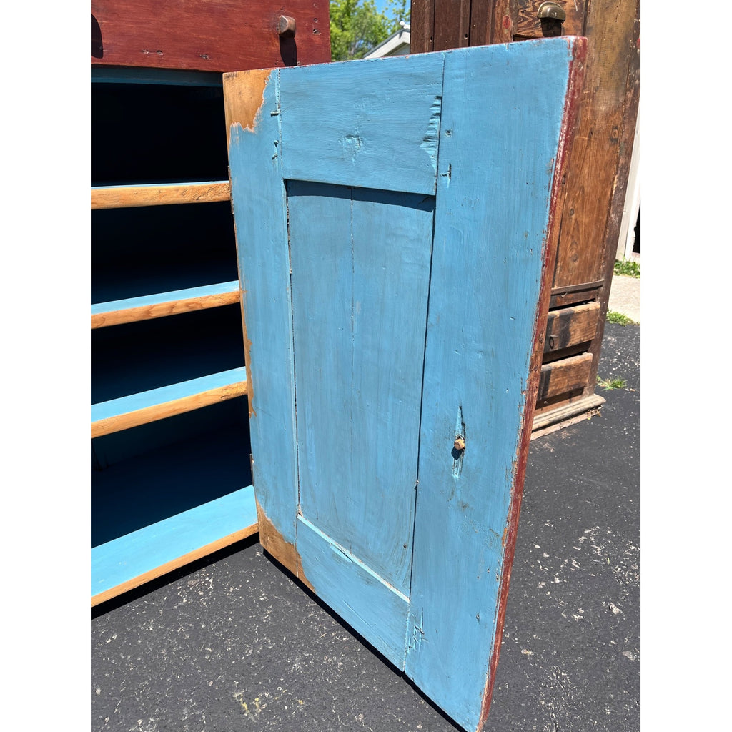 Antique Primitive Red Painted Step Back Cupboard Cabinet Kitchen Hutch Farmhouse Country