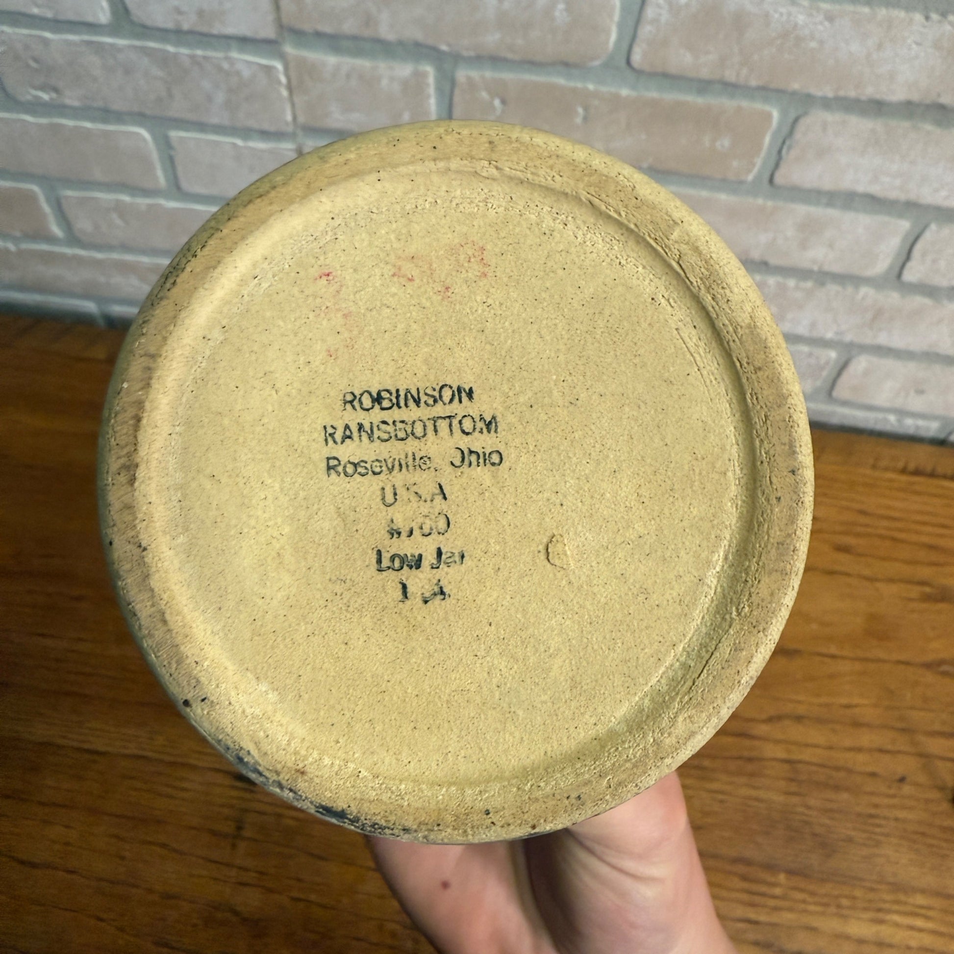 Ransbottom Small Spongeware Stoneware Butter Crock Speckled Roseville