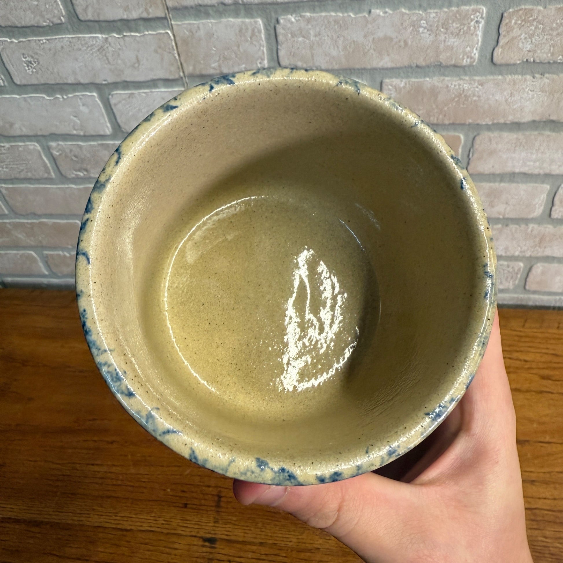 Ransbottom Small Spongeware Stoneware Butter Crock Speckled Roseville