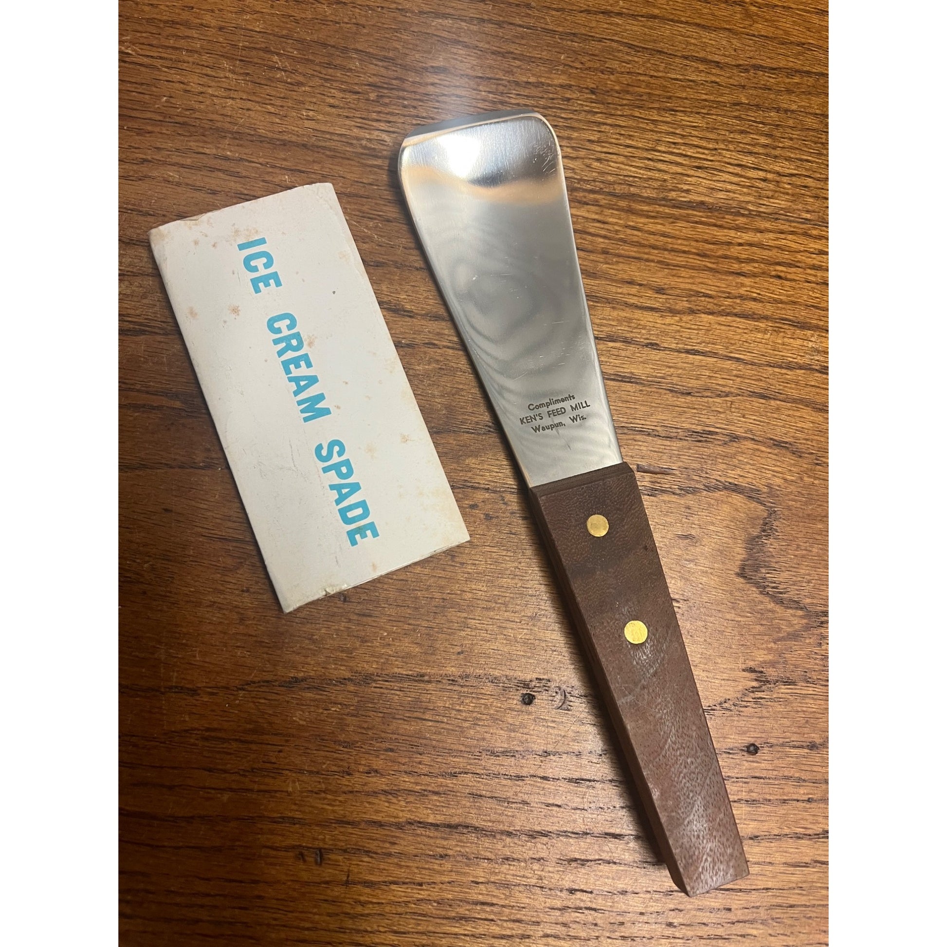Vintage Ice Cream Scoop w/ Advertising Waupun Wis Ken's Feed Mill