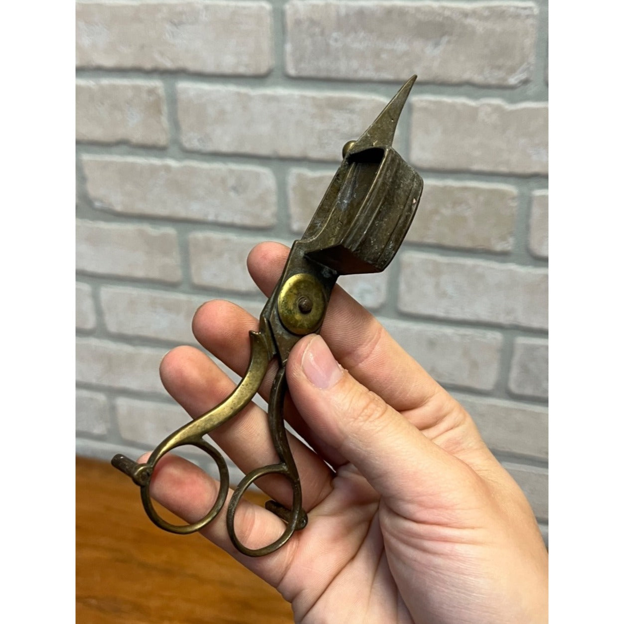 Antique Brass Candle Snuffer Scissors Footed