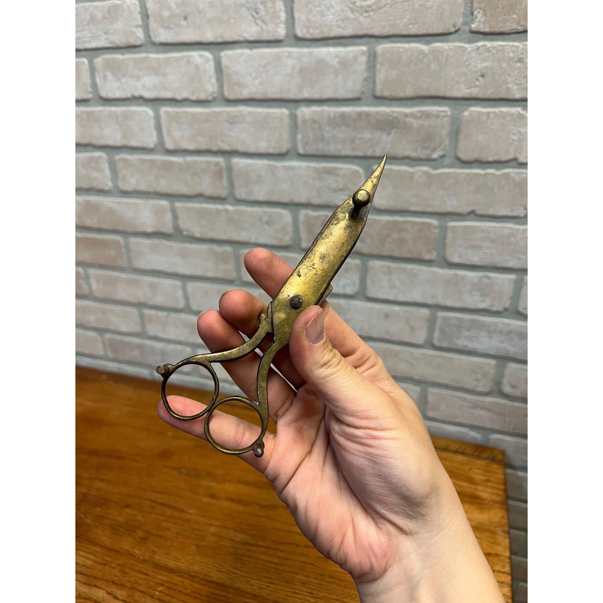 Antique Brass Candle Snuffer Scissors Footed