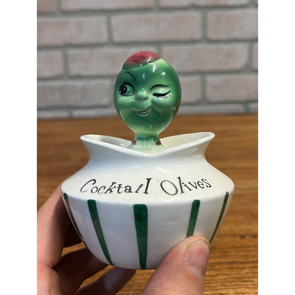 Vintage 1950s Holt Howard / Lefton Cocktail Olives Jar Pixieware MCM Japan #1480