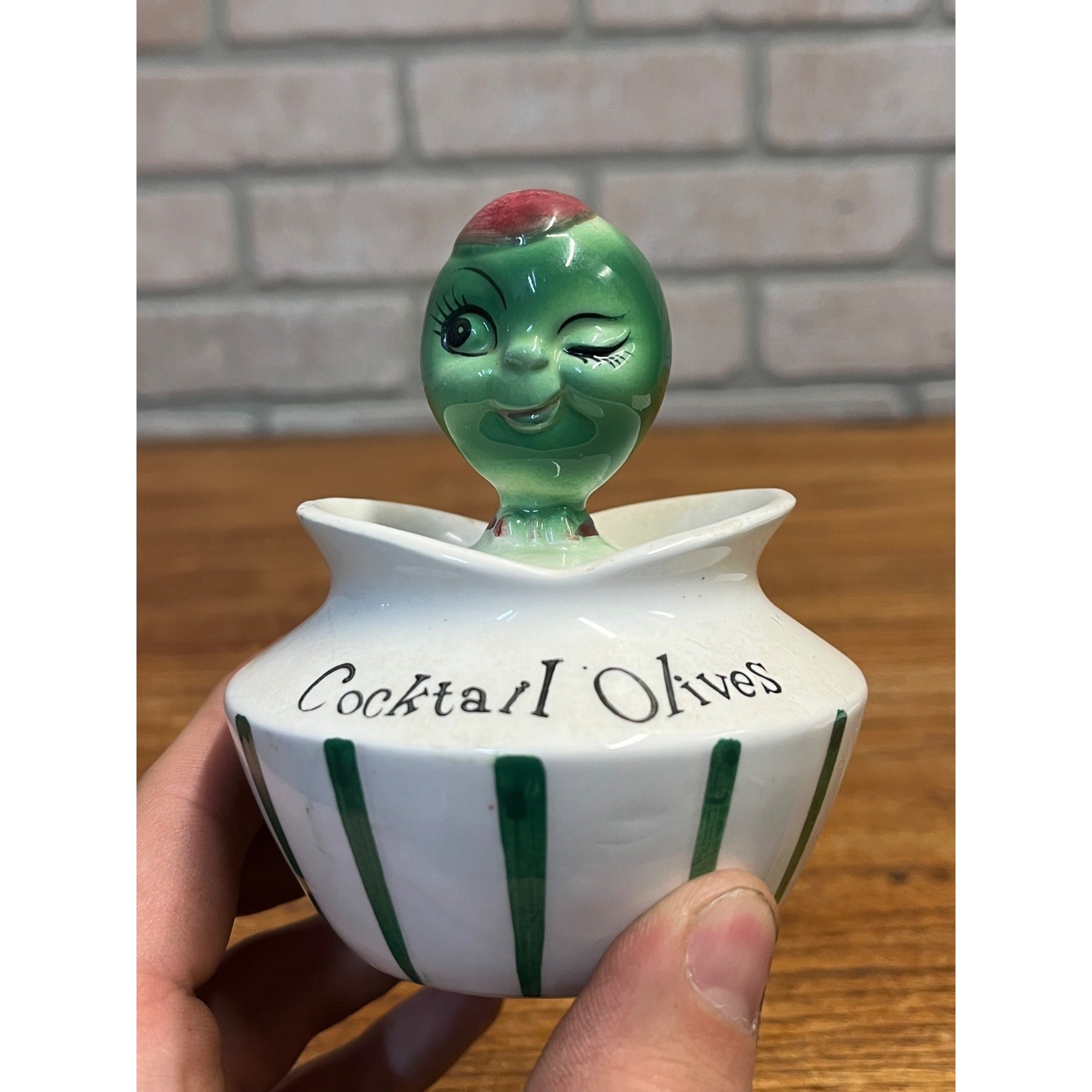 Vintage 1950s Holt Howard / Lefton Cocktail Olives Jar Pixieware MCM Japan #1480