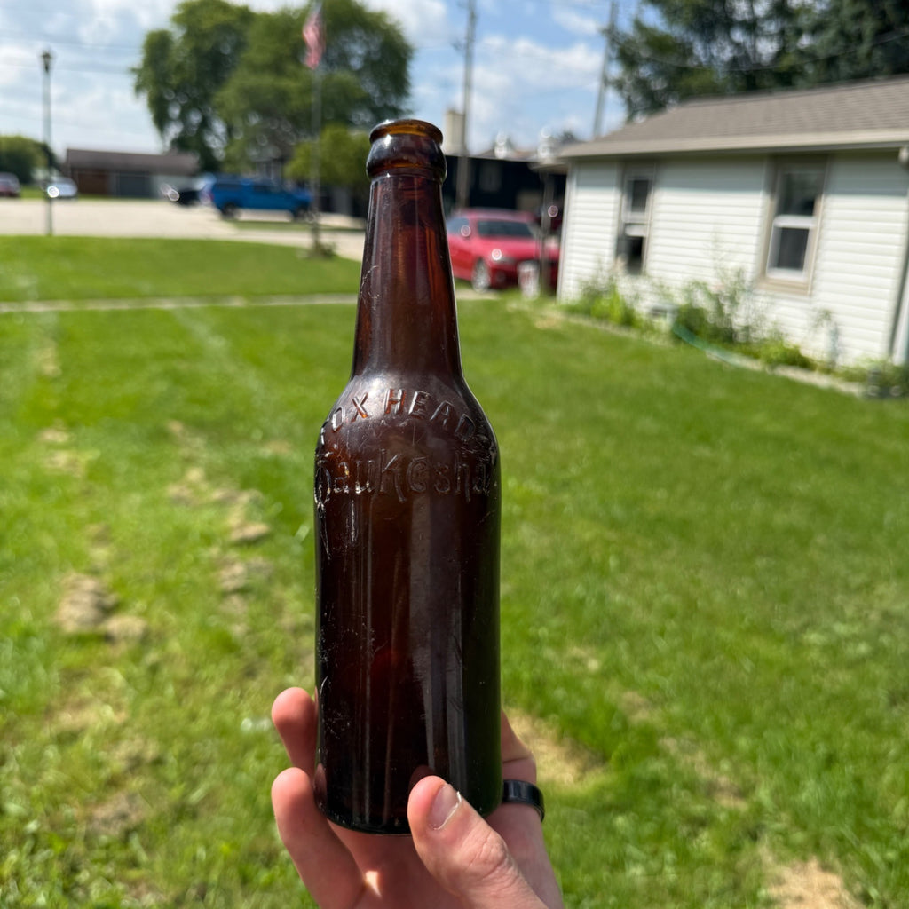 Vintage 12oz Waukesha Fox Head Brewing Co. Amber Beer Bottle Wis Embossed