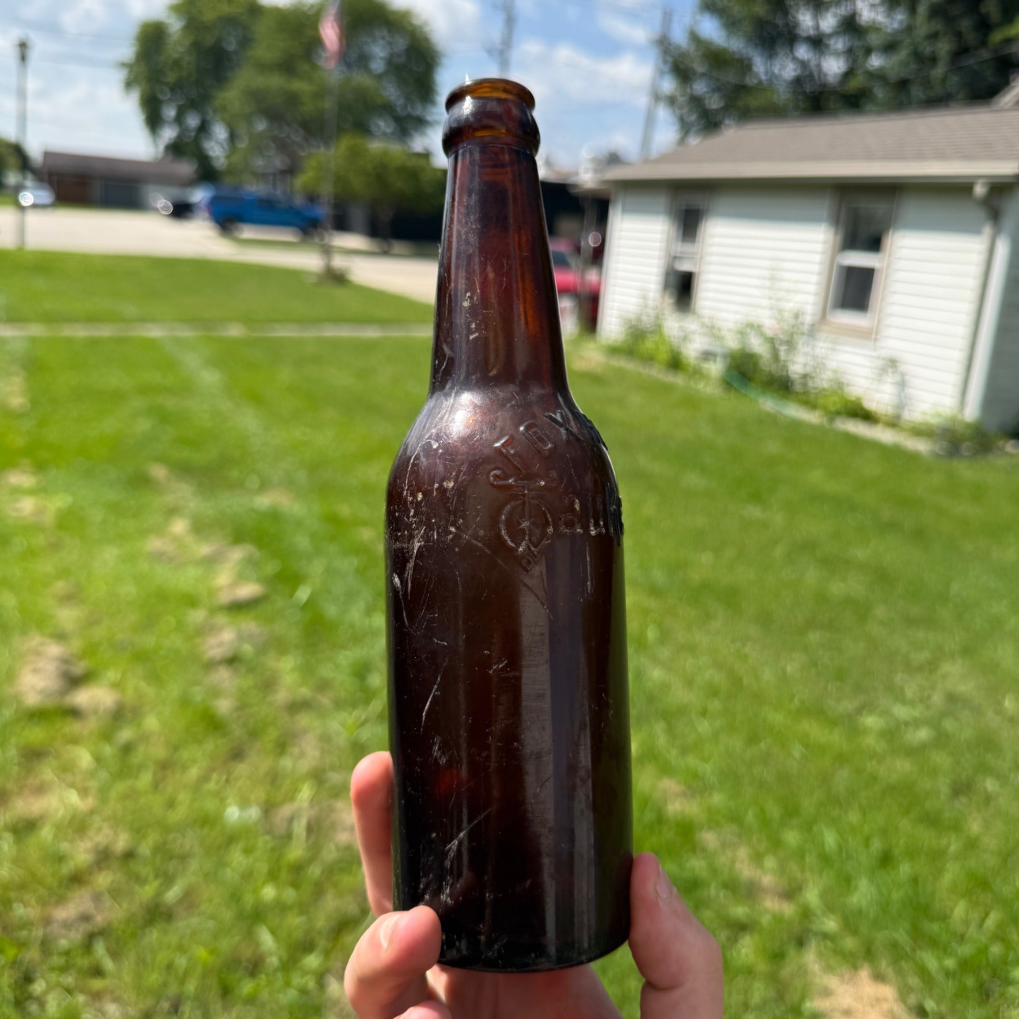 Vintage 12oz Waukesha Fox Head Brewing Co. Amber Beer Bottle Wis Embossed