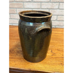 Antique Primitive Stoneware Brown Albany Cream Pot Double Handle Crock Farmhouse