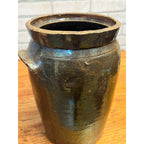 Antique Primitive Stoneware Brown Albany Cream Pot Double Handle Crock Farmhouse