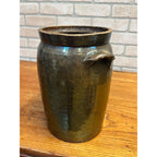 Antique Primitive Stoneware Brown Albany Cream Pot Double Handle Crock Farmhouse