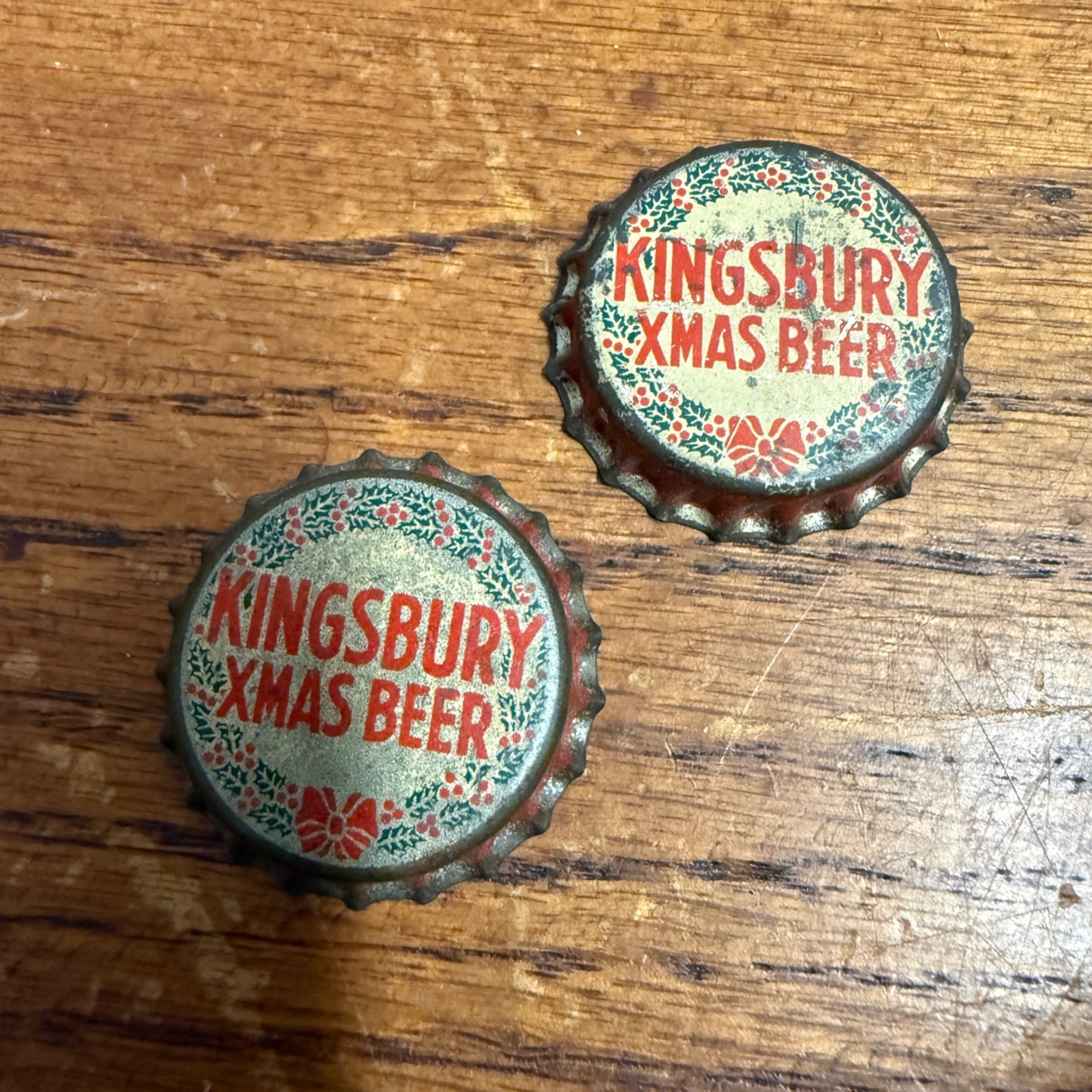 (2) Kingsbury Xmas Brew Unused Cork Beer Bottle Cap ~ Sheboygan Wisconsin Crown