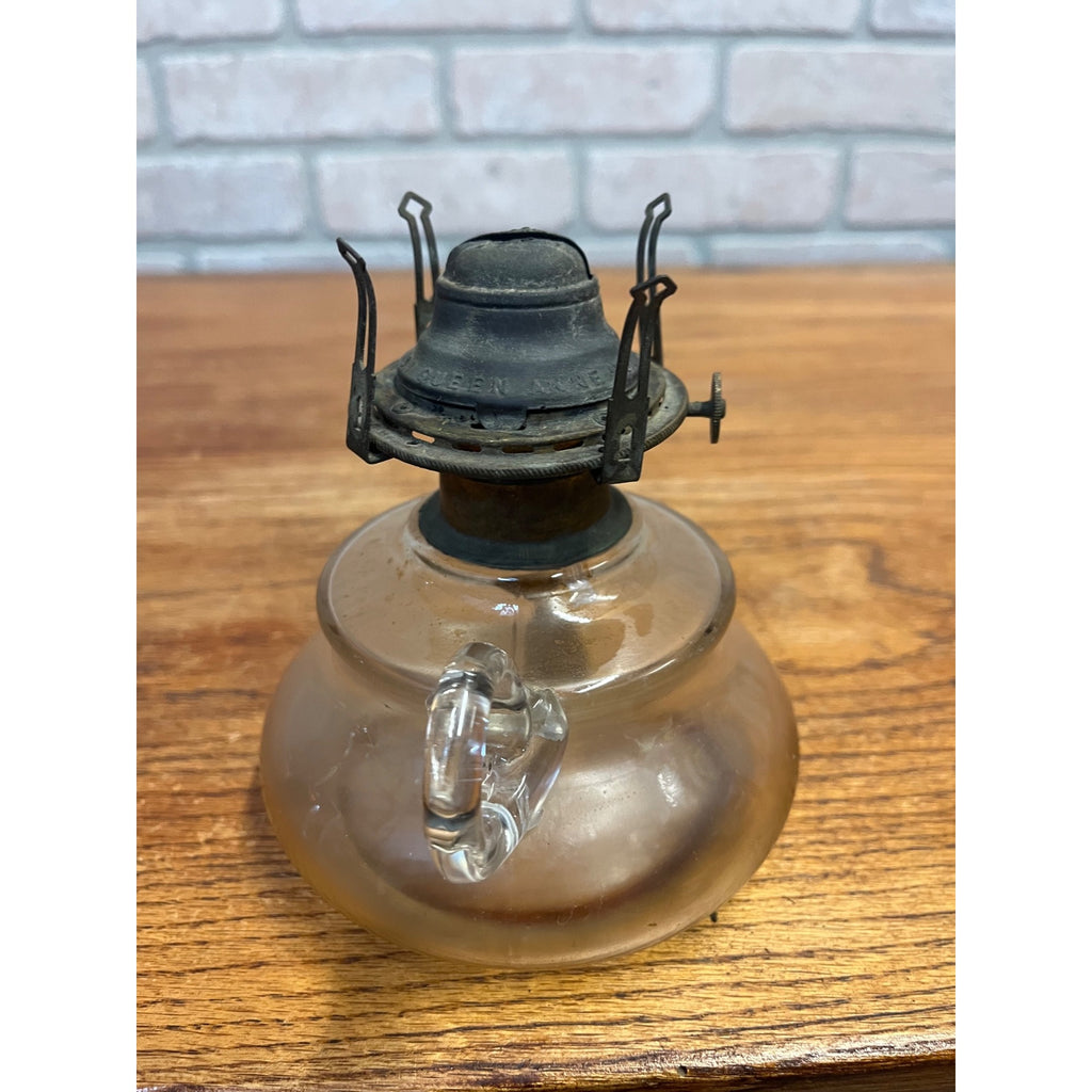 Antique EAPG Victorian Oil Kerosene Finger Loop Glass Lamp w/ Queen Anne No.1 Burner Farmhouse