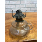 Antique EAPG Victorian Oil Kerosene Finger Loop Glass Lamp w/ Queen Anne No.1 Burner Farmhouse