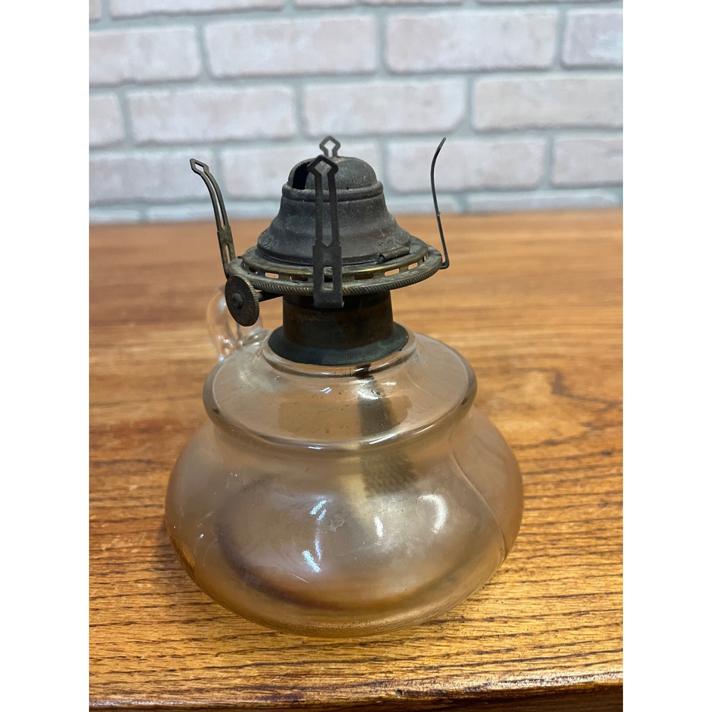 Antique EAPG Victorian Oil Kerosene Finger Loop Glass Lamp w/ Queen Anne No.1 Burner Farmhouse