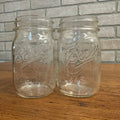 (2 Vintage Ball Mason Pint Jar - Clear Embossed Fruit Sculpted 61a