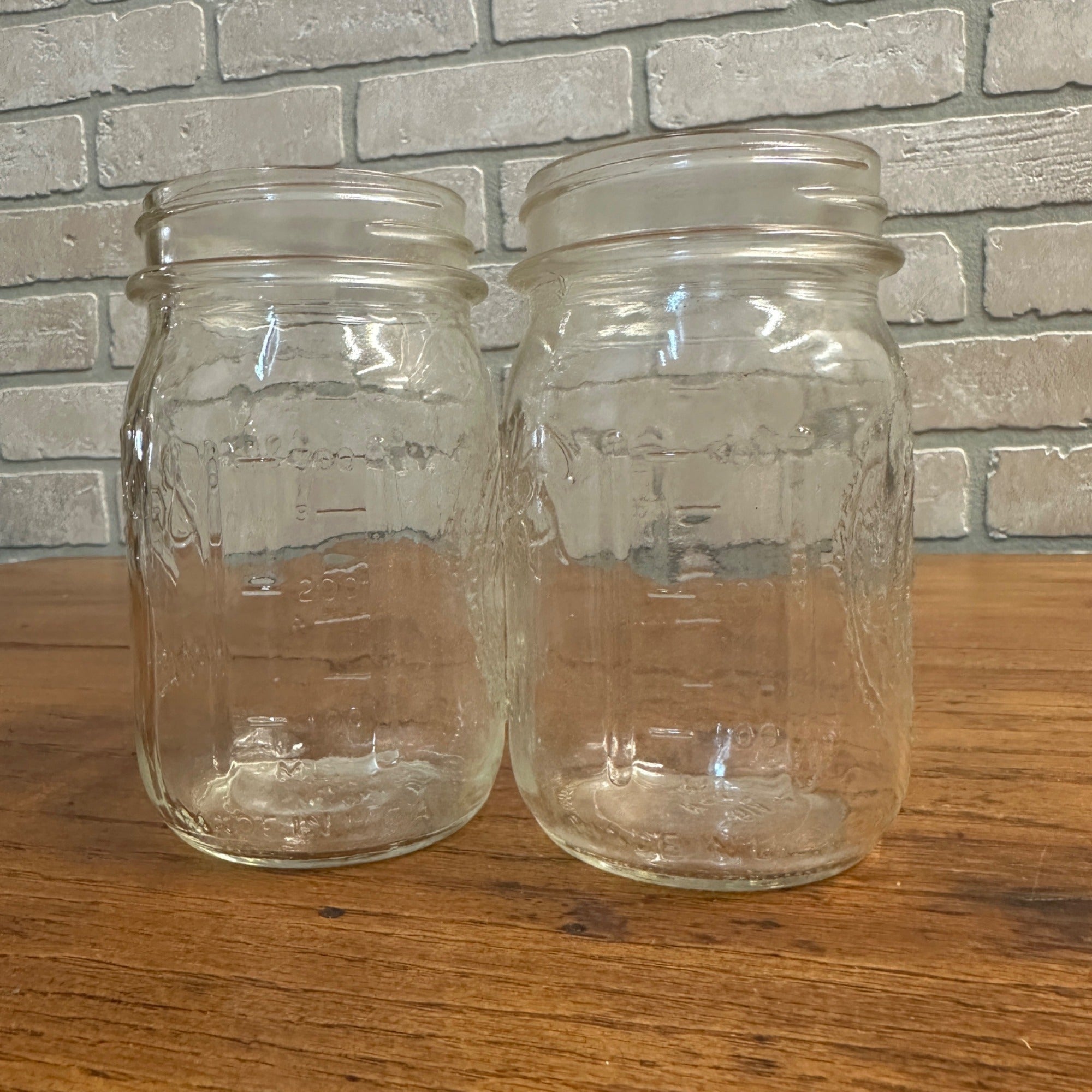 (2 Vintage Ball Mason Pint Jar - Clear Embossed Fruit Sculpted 61a