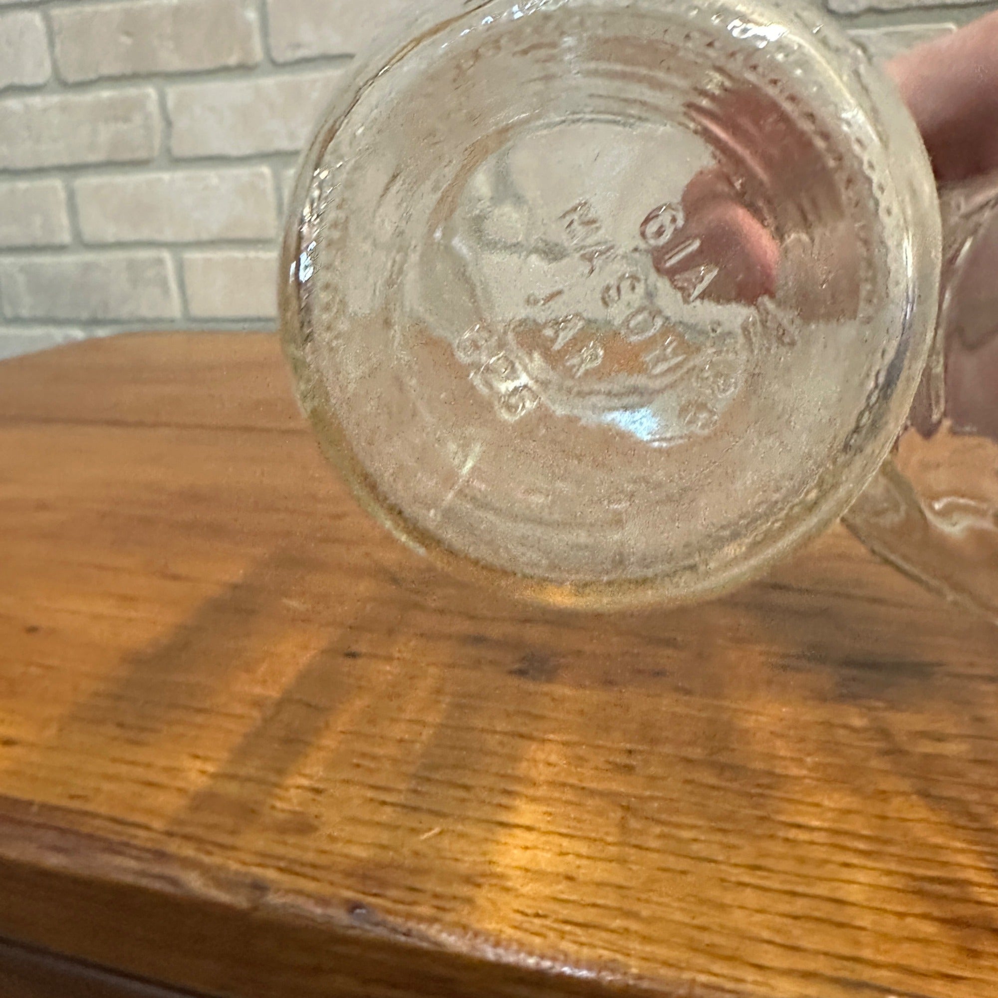 (2 Vintage Ball Mason Pint Jar - Clear Embossed Fruit Sculpted 61a