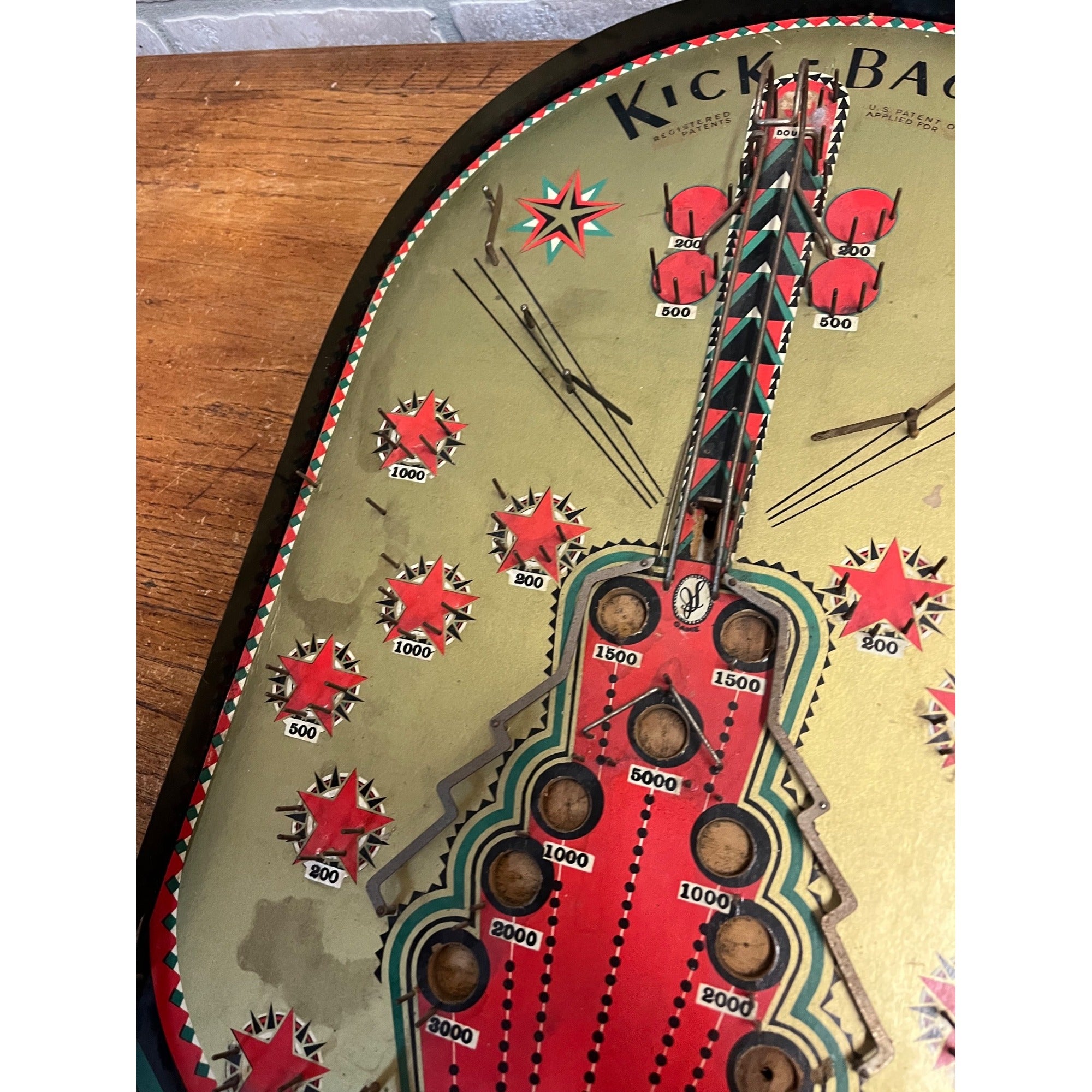 Vintage 1930s Schneider Inc Kick-Back Marble Pinball Table Top Game Tin Litho