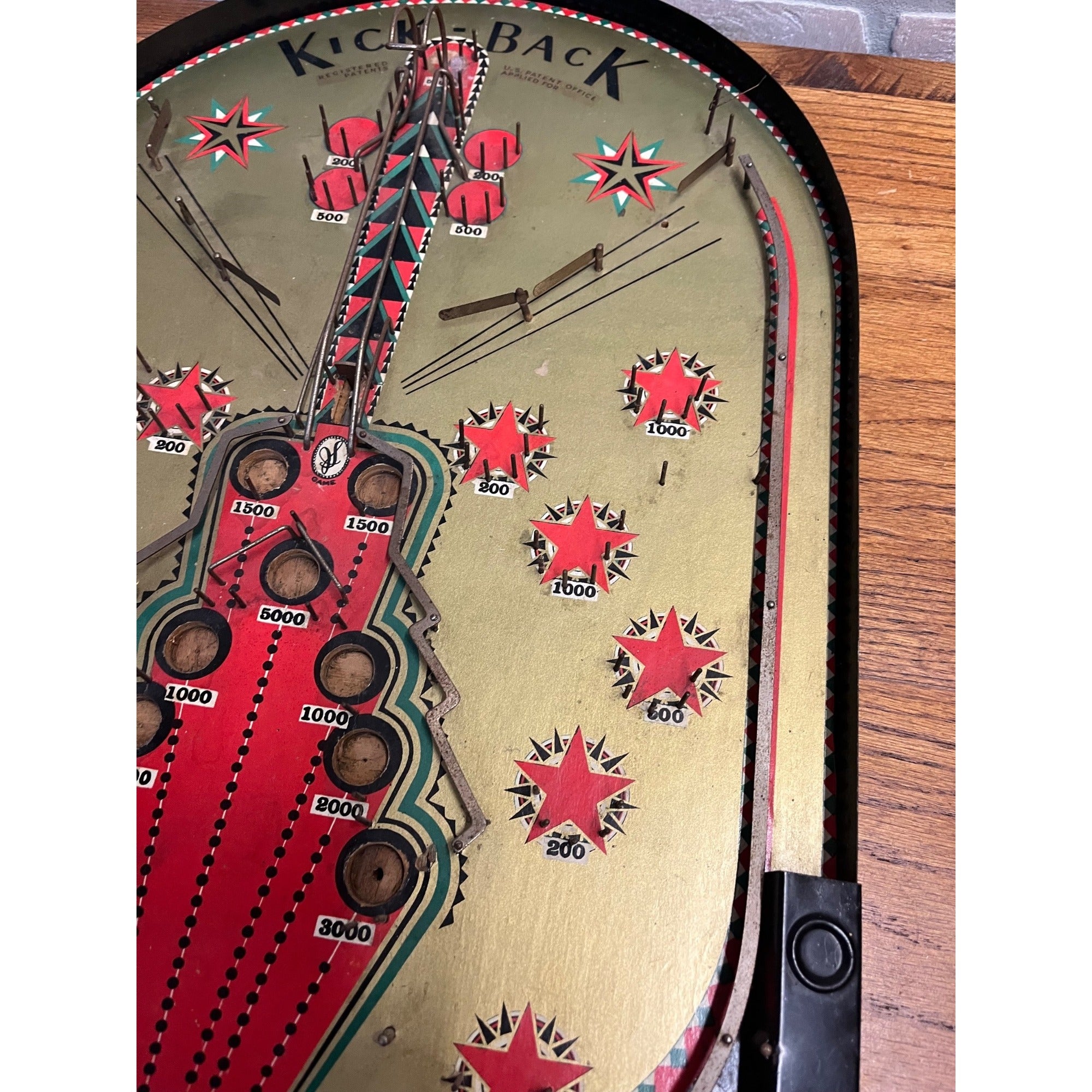 Vintage 1930s Schneider Inc Kick-Back Marble Pinball Table Top Game Tin Litho