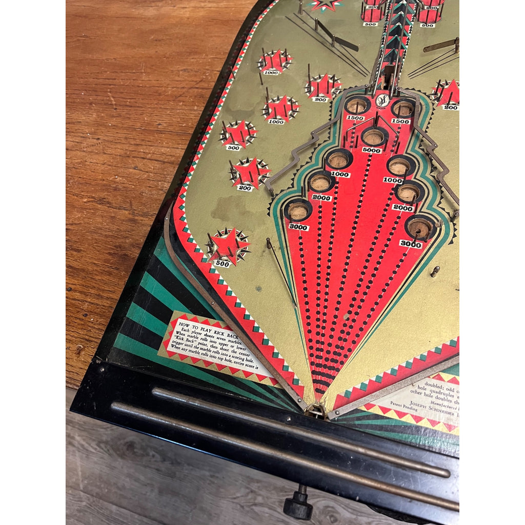 Vintage 1930s Schneider Inc Kick-Back Marble Pinball Table Top Game Tin Litho