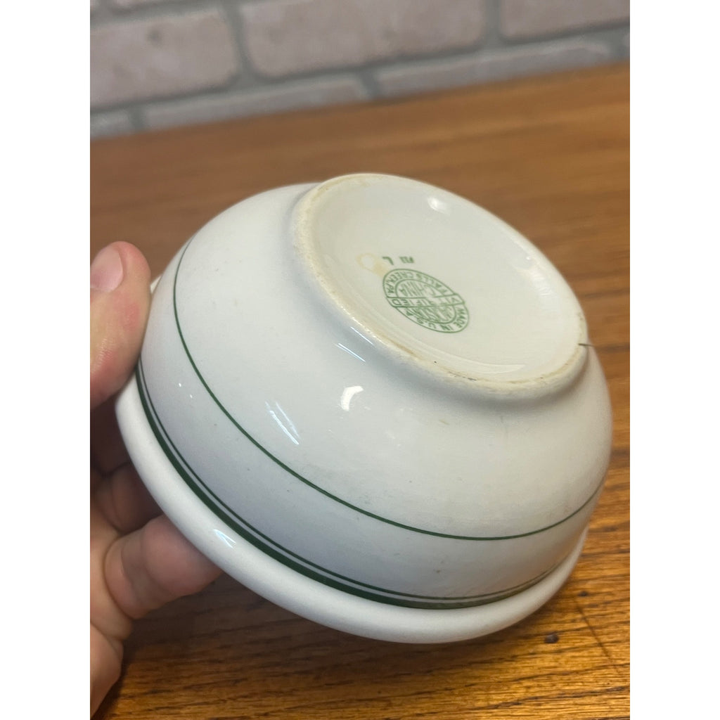 Vintage 1950s Jackson China Green Stripe Restaurant Ware Fruit Berry Bowl 5"