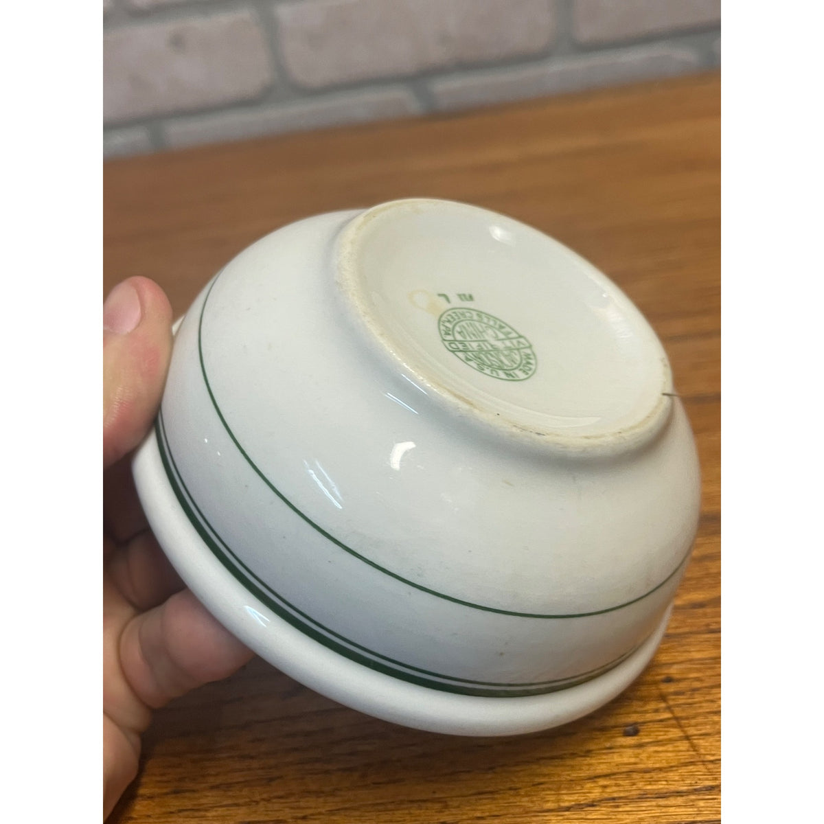 Vintage 1950s Jackson China Green Stripe Restaurant Ware Fruit Berry Bowl 5"