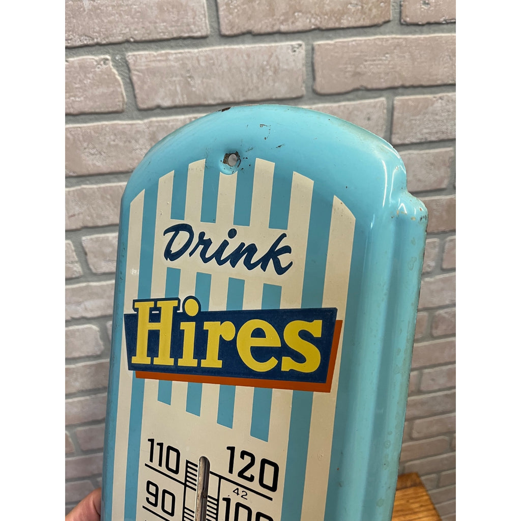 Vintage Drink Hires Root Beer Advertising Thermometer Sign Original 1950s Blue