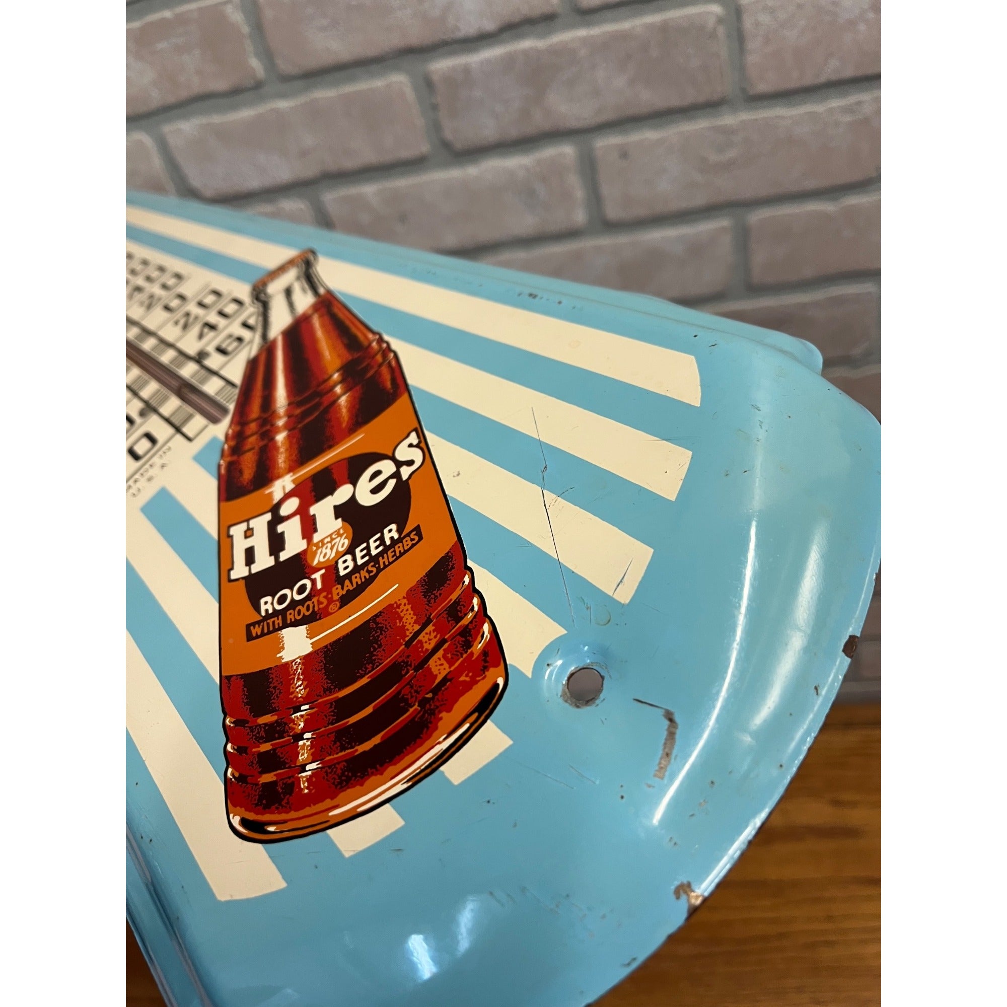 Vintage Drink Hires Root Beer Advertising Thermometer Sign Original 1950s Blue