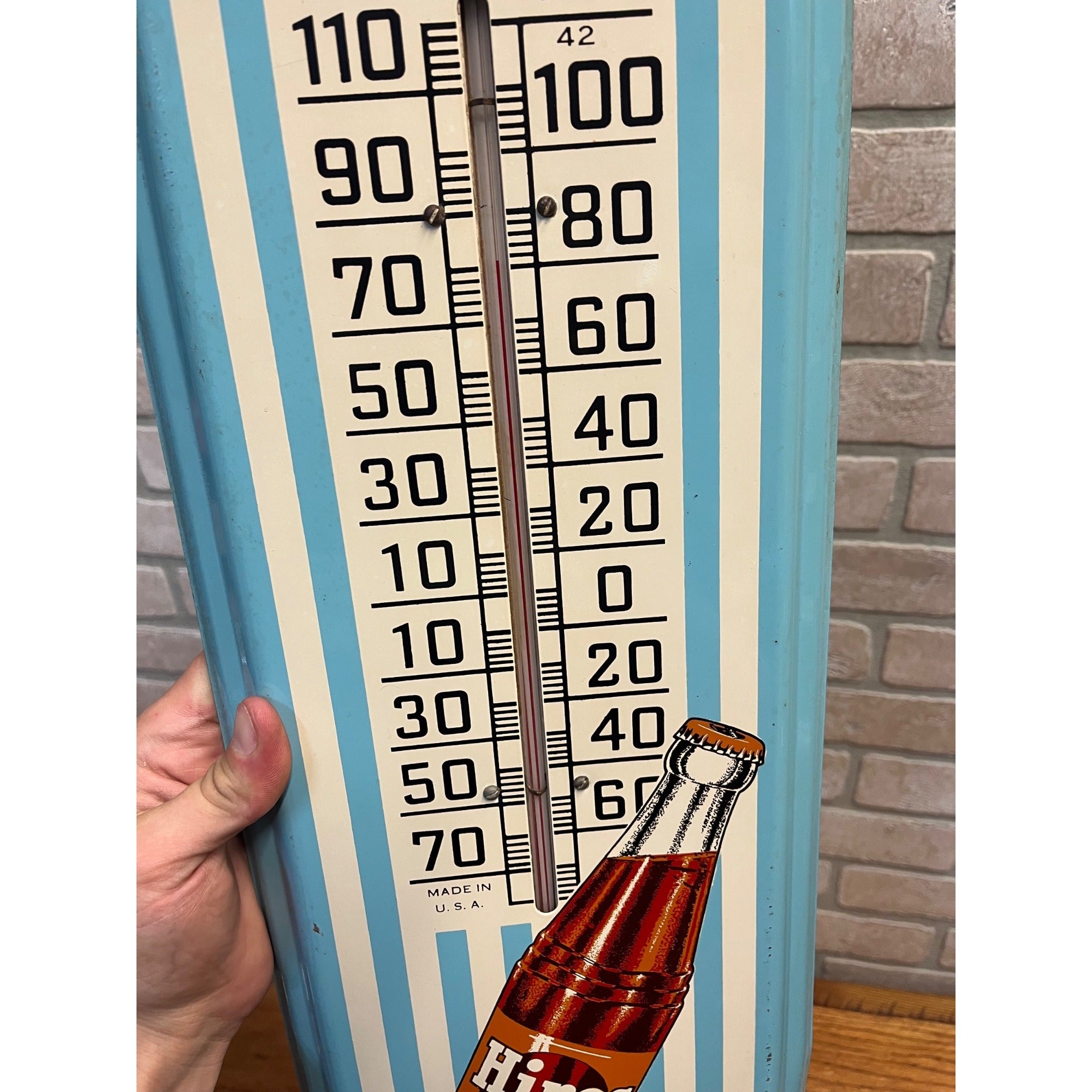 Vintage Drink Hires Root Beer Advertising Thermometer Sign Original 1950s Blue