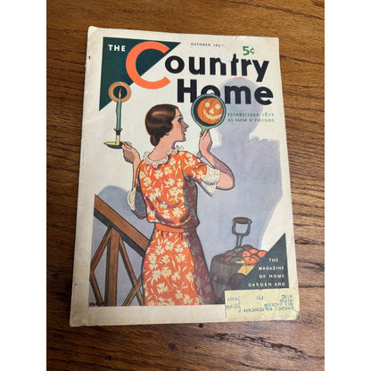 The Country Home October 1930 Magazine Halloween Cover JOL Mirror Vintage Antique