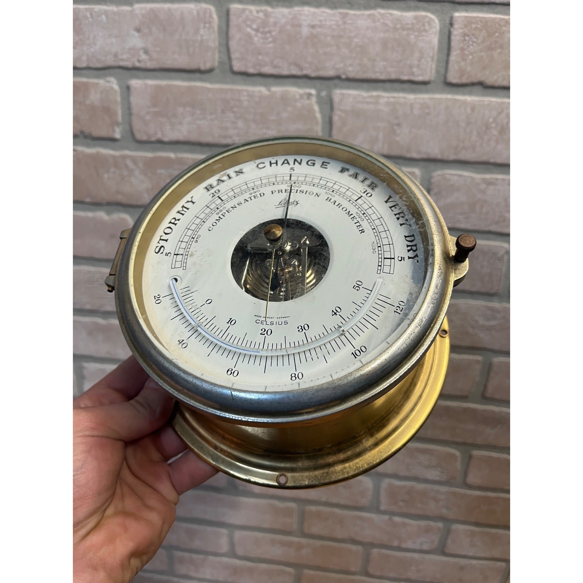 Vintage SCHATZ Rainy STORMY Barometer Precision 1950s As-Is