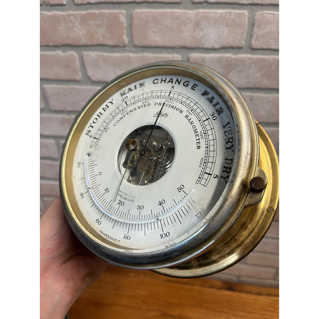 Vintage SCHATZ Rainy STORMY Barometer Precision 1950s As-Is