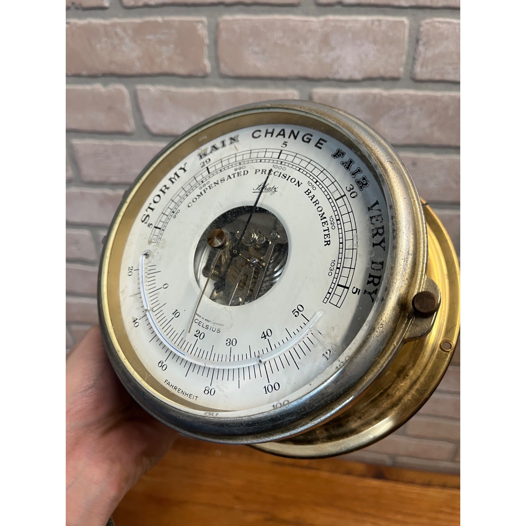 Vintage SCHATZ Rainy STORMY Barometer Precision 1950s As-Is