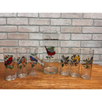 Vintage West Virginia Glass Co. Water Pitcher and Glasses with Song Birds 7pc Set
